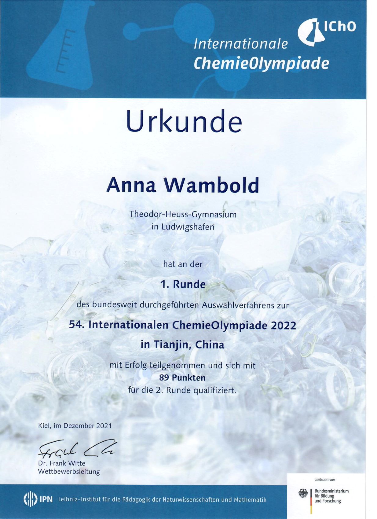IChO 2022 Anna Wambold 1. Runde Quali 2. Runde
