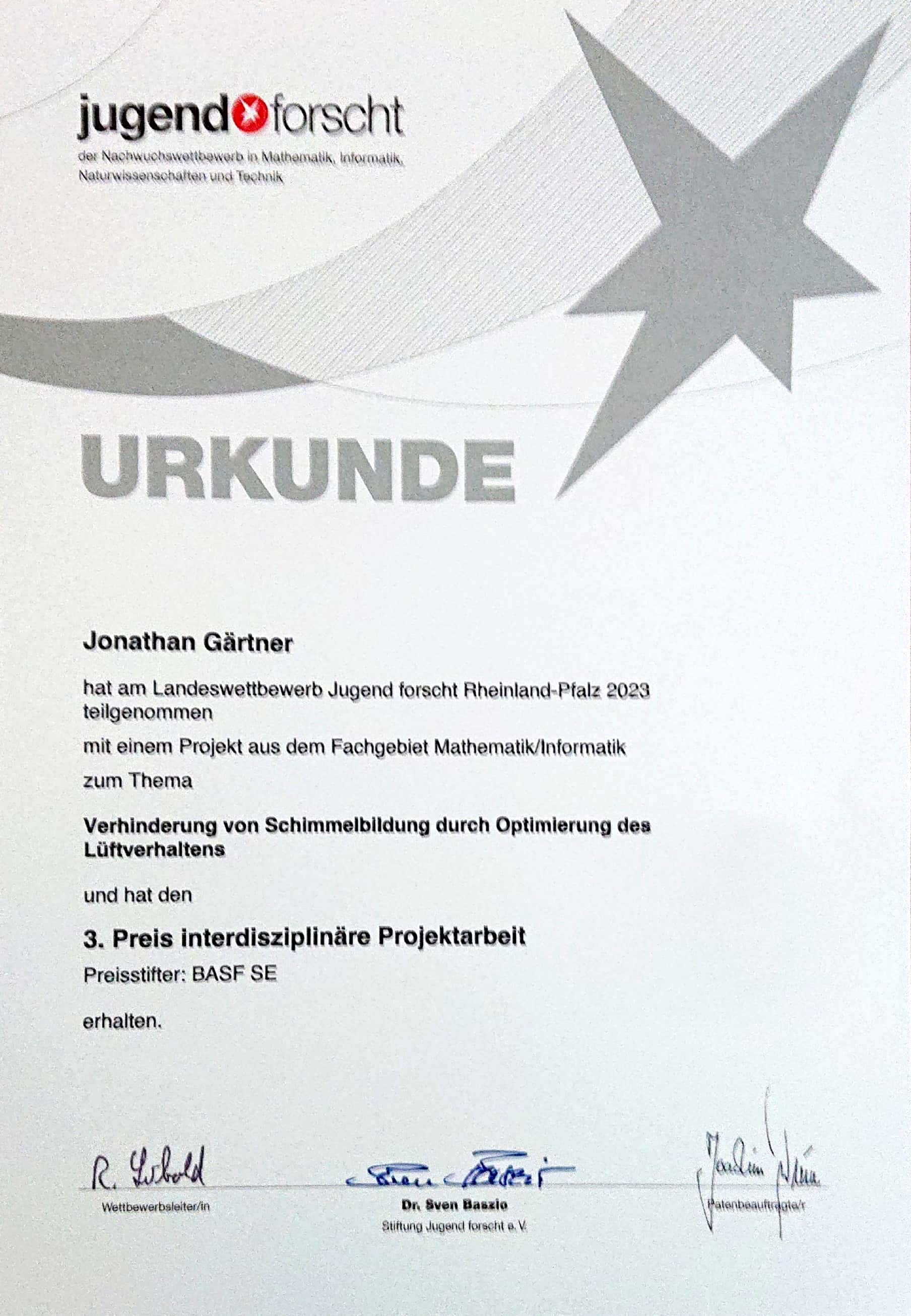 2023 Jufo LW 3.Preis interdisziplinäre Projektarbeit J. Gärtner